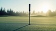 © ArpPSIqee - A golf course's putting green flagstick, outdoor setting with morning dew, Minimalist style