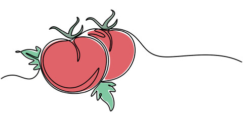 Poster - One continuous line drawing Tomato vegetable. Tomato single line illustration, ripe fresh one tomato fruit vegetable line art, Abstract red shaped tomato. single line tomato icon, A continuous line.