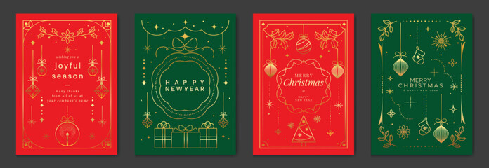 christmas frame luxury happy holidays invitation card design vector set. happy new year card with gi