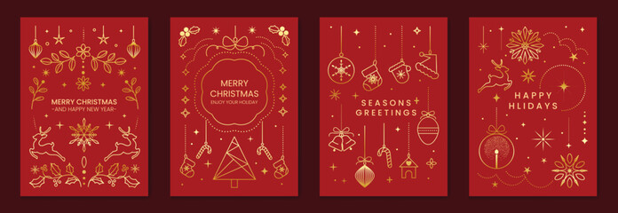 christmas frame luxury happy holidays invitation card design vector set. happy new year card with re