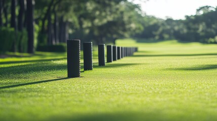 Aufkleber - A golf tee box with neatly arranged tees, outdoor setting on well-maintained fairway, Tranquil style