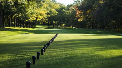 Aufkleber - A golf tee box with neatly arranged tees, outdoor setting on well-maintained fairway, Tranquil style