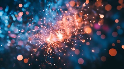 Wall Mural - festive new year background featuring vibrant colorful fireworks exploding against a rich blue sky, 