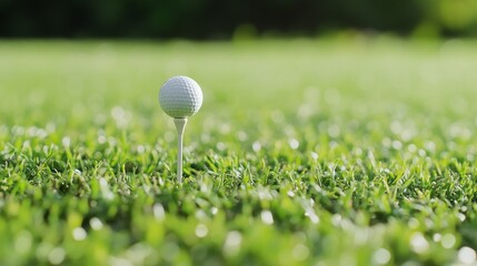 Aufkleber - A golf tee with teed-up golf ball, outdoor setting on neatly manicured green, Tranquil style