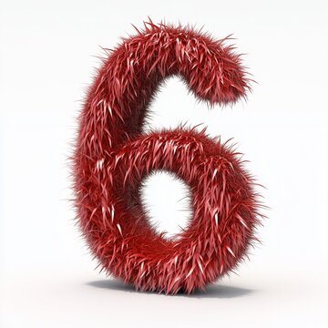 Red grass letter 6 number organic leaves textured frame border white isolated