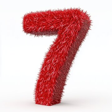 Red grass letter 7 number organic leaves textured frame border white isolated