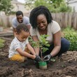 © Jane_S - A joyful mother and child share a bonding moment while planting a sapling together in a community garden, fostering a love for nature and environmental responsibility.