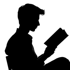 Wall Mural - Young man silhouette reading a book with a focused mood without background