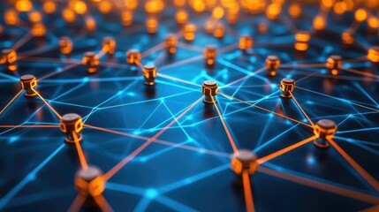 Poster - Digital network connections glowing in a geometric pattern