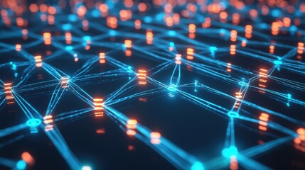 Poster - Digital network connections glowing in a geometric pattern