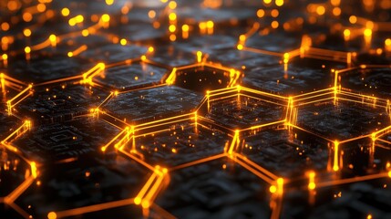 Poster - Digital network connections glowing in a geometric pattern