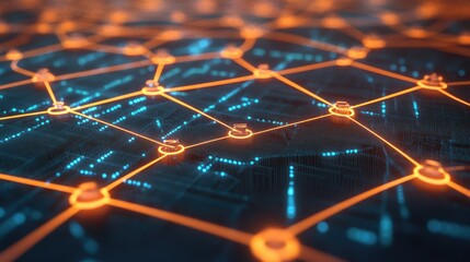 Poster - Digital network connections glowing in a geometric pattern