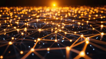 Poster - Digital network connections glowing in a geometric pattern