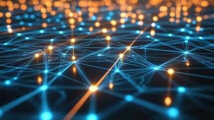Fototapete - Digital network connections glowing in a geometric pattern