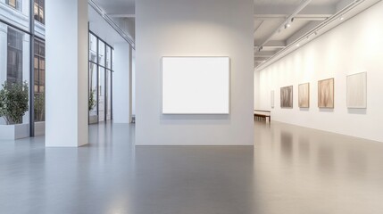 Poster - Blank wall frame in a modern, white-walled gallery space