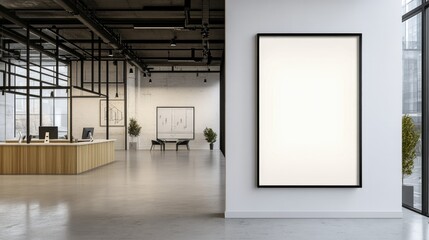 Poster - Blank wall frame in a modern, white-walled gallery space