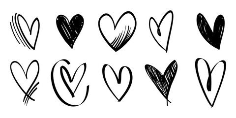 Poster - Doodle hearts on set. hand drawn style. love symbol. vector illustration
