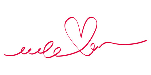 Poster - Hand drawn of doodle heart with thin line, divider shape. Isolated on white background. Vector illustration