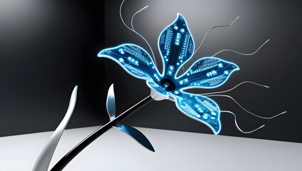 Aufkleber - Digital flower blooming modern studio digital art futuristic environment close-up view innovation concept