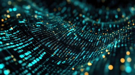 Poster - Abstract wave of binary code flowing through space