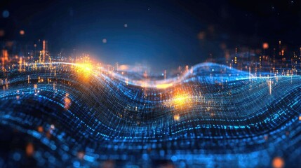 Poster - Abstract wave of binary code flowing through space