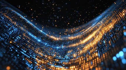 Poster - Abstract wave of binary code flowing through space