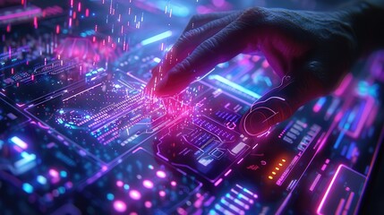 Poster - High-tech holographic interface with floating data points