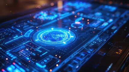 Poster - High-tech holographic interface with floating data points