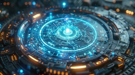 Poster - High-tech holographic interface with floating data points