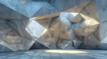 Poster - Futuristic geometric light forms against a concrete texture backdrop