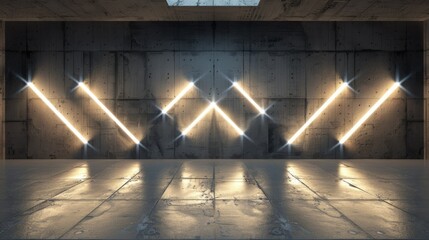 Poster - Futuristic geometric light forms against a concrete texture backdrop