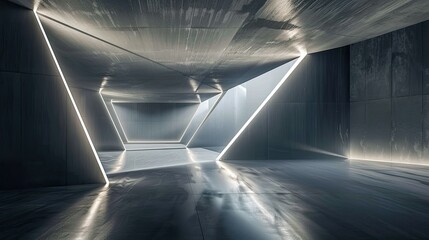 Poster - Futuristic geometric light forms against a concrete texture backdrop