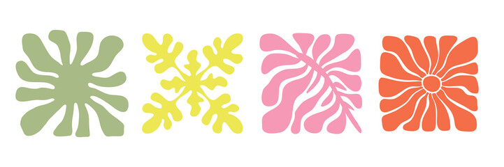 Wall Mural - groovy abstract flower art set. organic doodle shapes in trendy naive retro hippie 60s 70s style. co