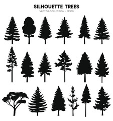 Poster - Silhouette abstract trees on wildlife collection on white background.Vector collection