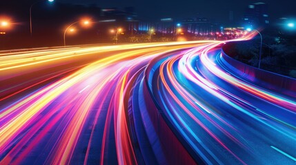 Aufkleber - Fluid light trails in vibrant colors over a dark background