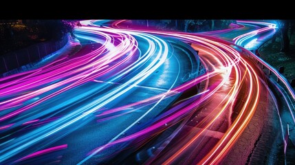 Aufkleber - Fluid light trails in vibrant colors over a dark background