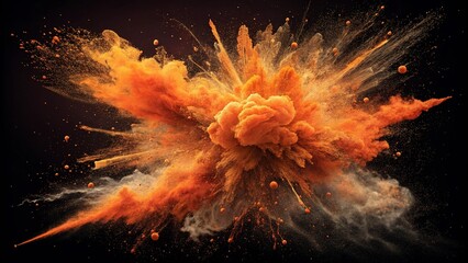 orange explosion with dust cloud on black background - abstract vector illustration