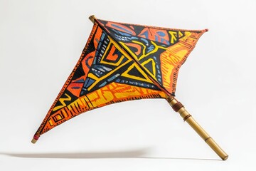 Colorful, painted kite with bamboo stick.