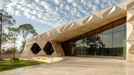Poster - Exterior of a museum with a geometric patterned facade