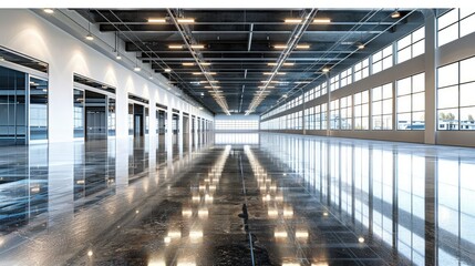 Poster - Empty showroom with glossy floors and ambient lighting