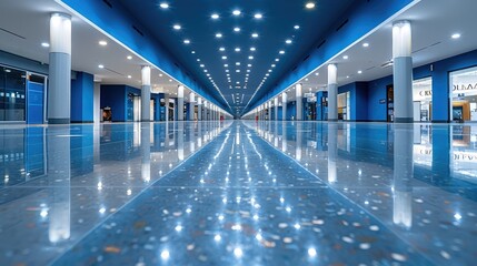 Poster - Empty showroom with glossy floors and ambient lighting