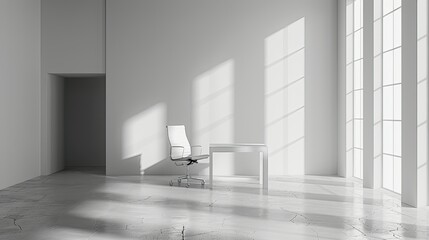 Poster - Empty minimalist office with white walls and a single desk