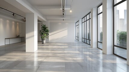 Poster - Empty minimalist office with white walls and a single desk