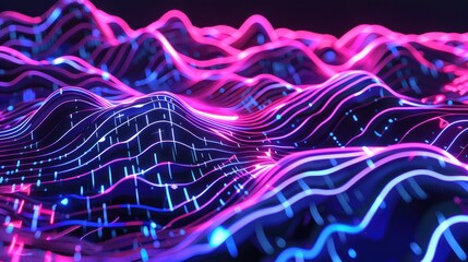 Poster - Digital wave patterns with a neon glow