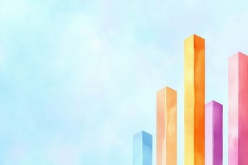 Poster - Abstract Visualization of Risk Analysis with Colorful Bars Against a Soft Blue Sky Background Highlighting Unstable Trends and Data Insights