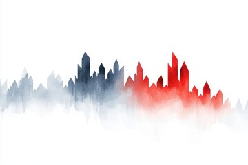 Poster - Jagged Stock Chart Illustrating Recession Fears with Soft Gradient Colors in Red, Gray, and White Symbolizing Economic Uncertainty and Market Fluctuations