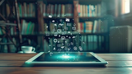 Poster - Digital tablet with floating educational icons