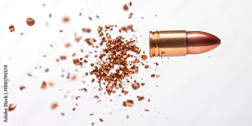 Forged bullets released from a vacant .45 caliber copper gun against a ...