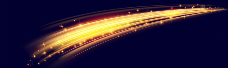 Aufkleber - A vibrant, glowing light trail or streak in a golden yellow hue with sparkling highlights on a dark background. This abstract, magical design has a smooth, curved flow with bright shimmering .