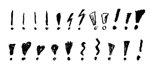 Poster - exclamation marks symbols set. black crayon hand written signs. doodle icons collection for emphasiz